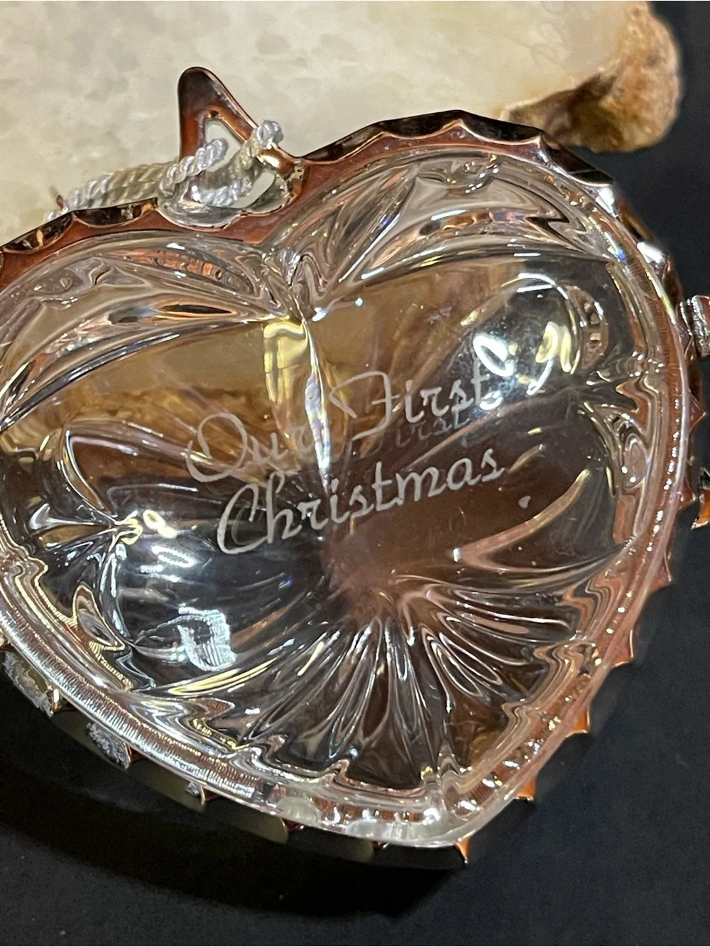 1999 Lenox Lead Crystal Ruby Heart Ornament/ Silver- Plated Metal Trim / 133g